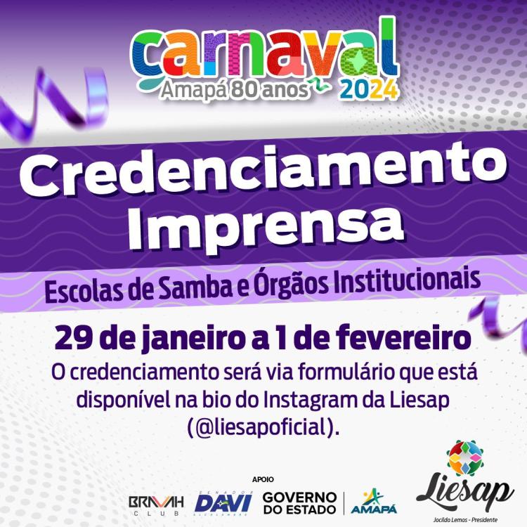 Liesap abre credenciamento de imprensa para cobertura dos Desfiles das Escolas de Samba 2024